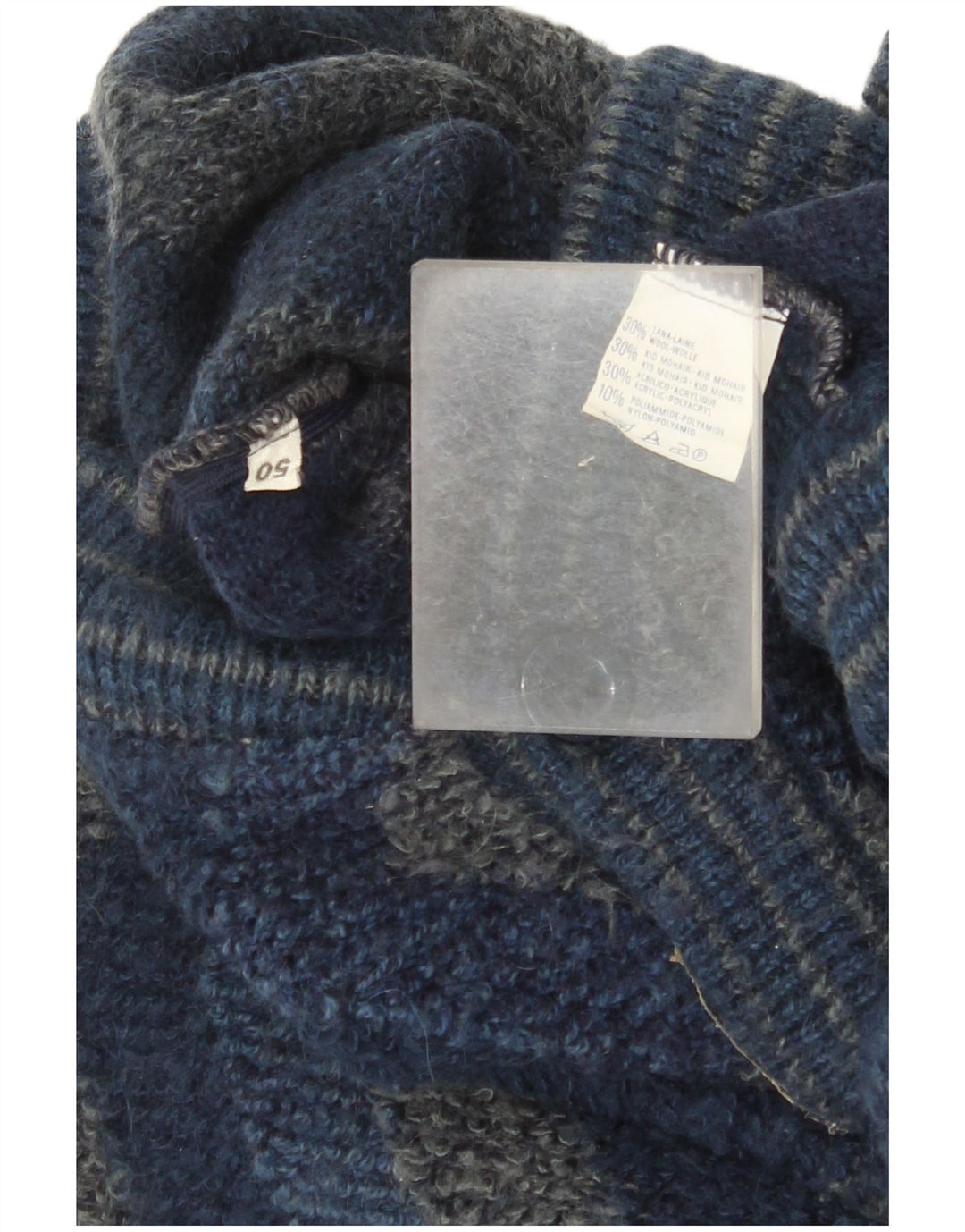 Maglione cardigan vintage da uomo IT 50 medio in lana Chevron blu navy