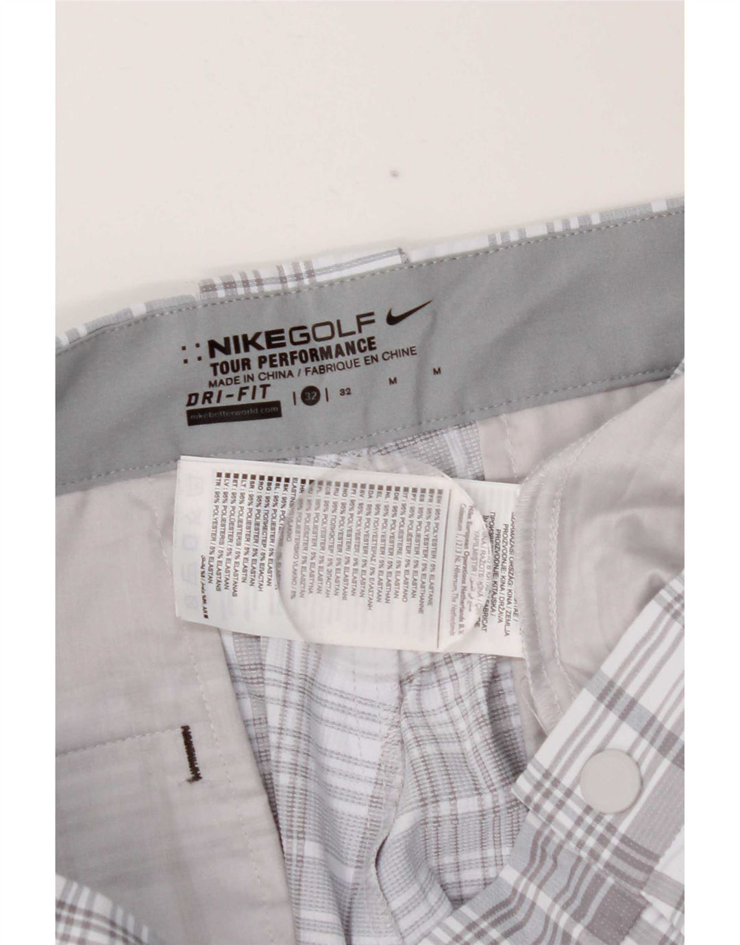 Pantaloncini chino Nike Dri Fit da uomo W32 in poliestere a quadri grigio medio