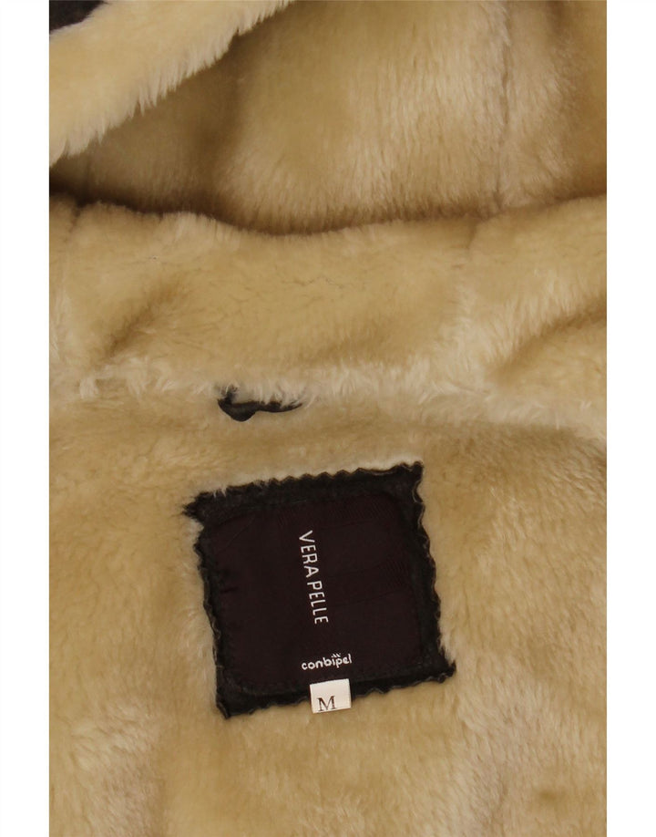 Giubbotto in shearling con cappuccio da donna Conbipel UK 14 in pelle grigio medio