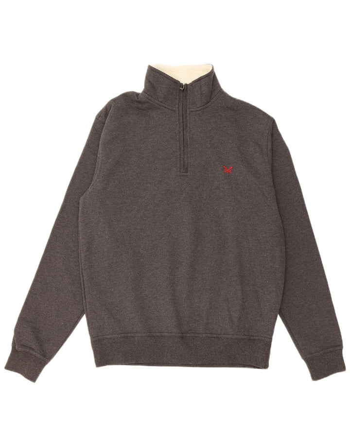 CREW CLOTHING Felpa da uomo con collo con zip, maglione grande, cotone grigio