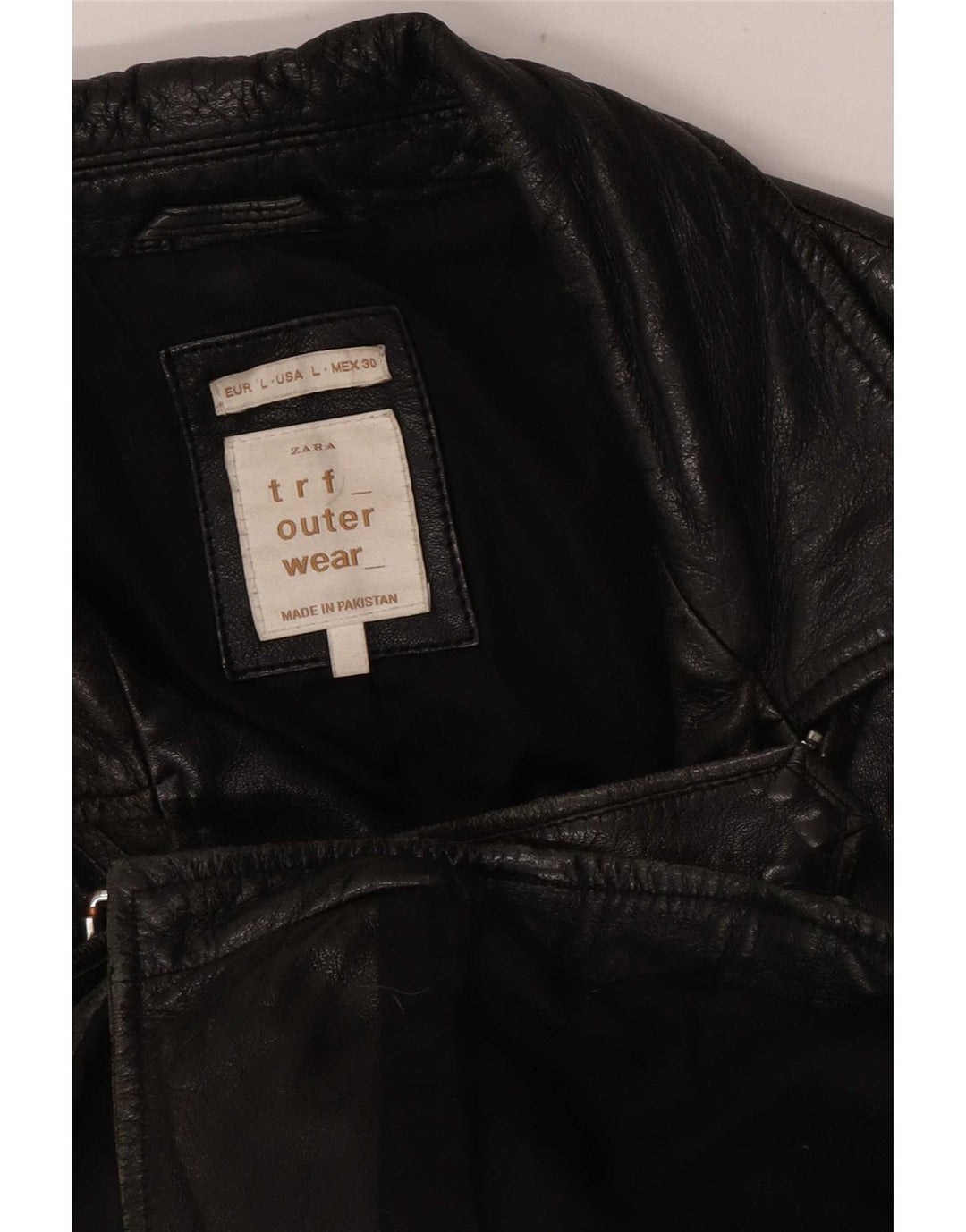 Giacca da motociclista in pelle corta da donna Zara UK 16 grande nera