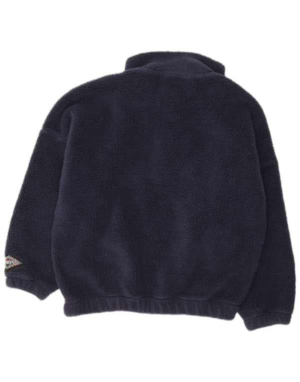 Maglione in pile da uomo vintage con vestibilità ampia e collo con bottoni IT 44/46 piccolo blu navy