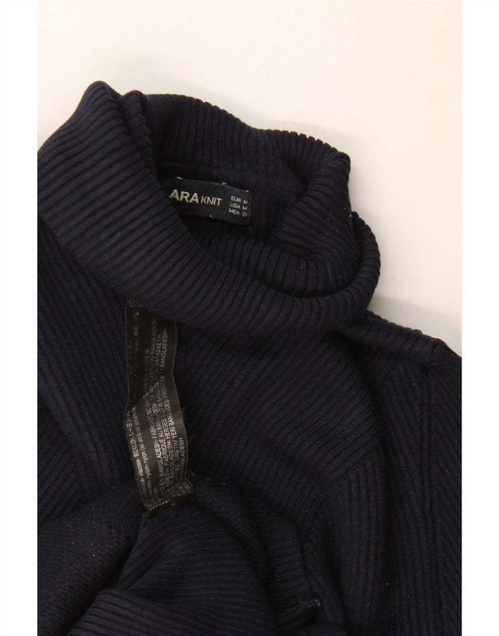 Maglione corto da donna Zara con collo alto, UK 12, viscosa blu navy medio