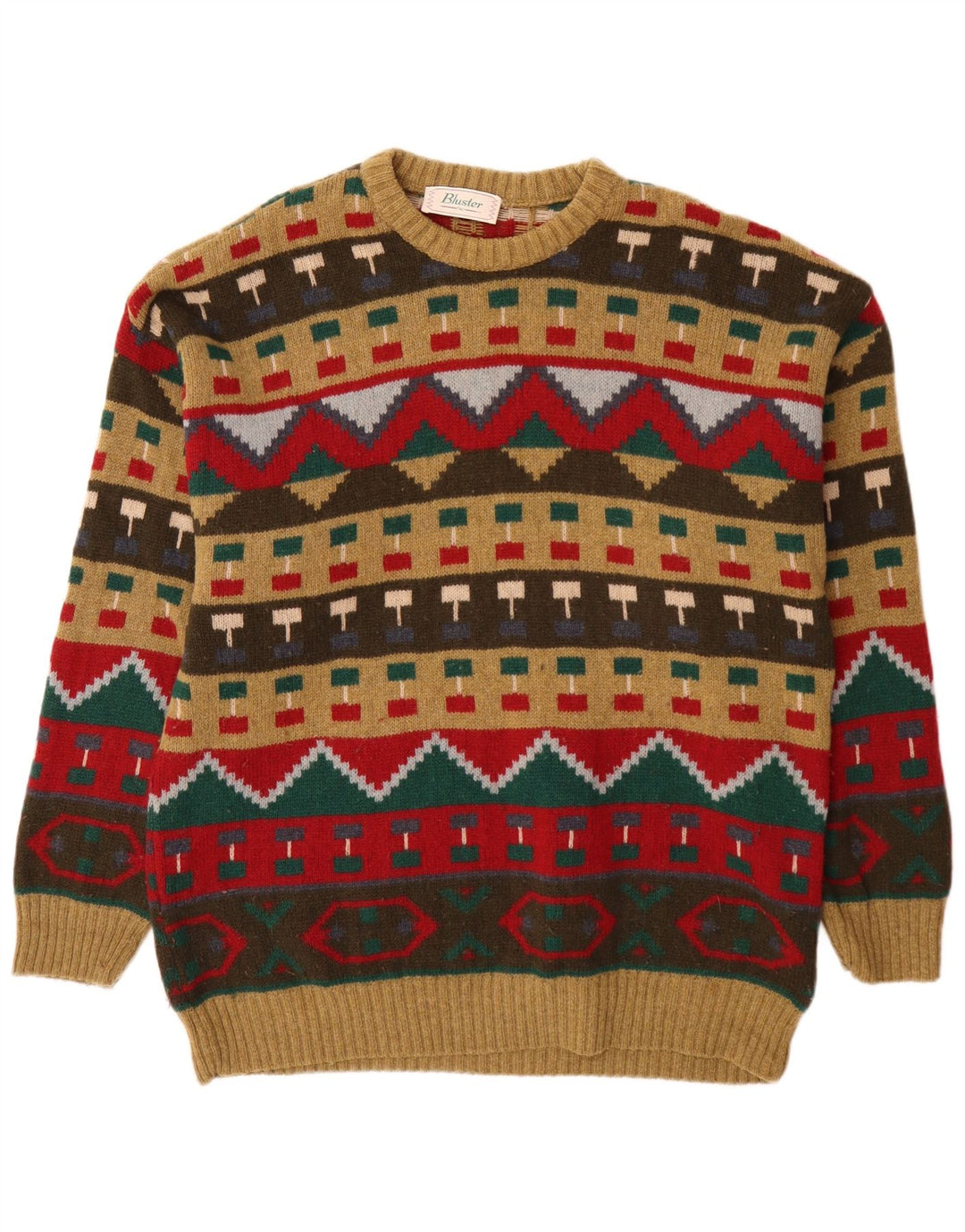 Maglione maglione girocollo da uomo Bluster IT 52 Large lana geometrica marrone