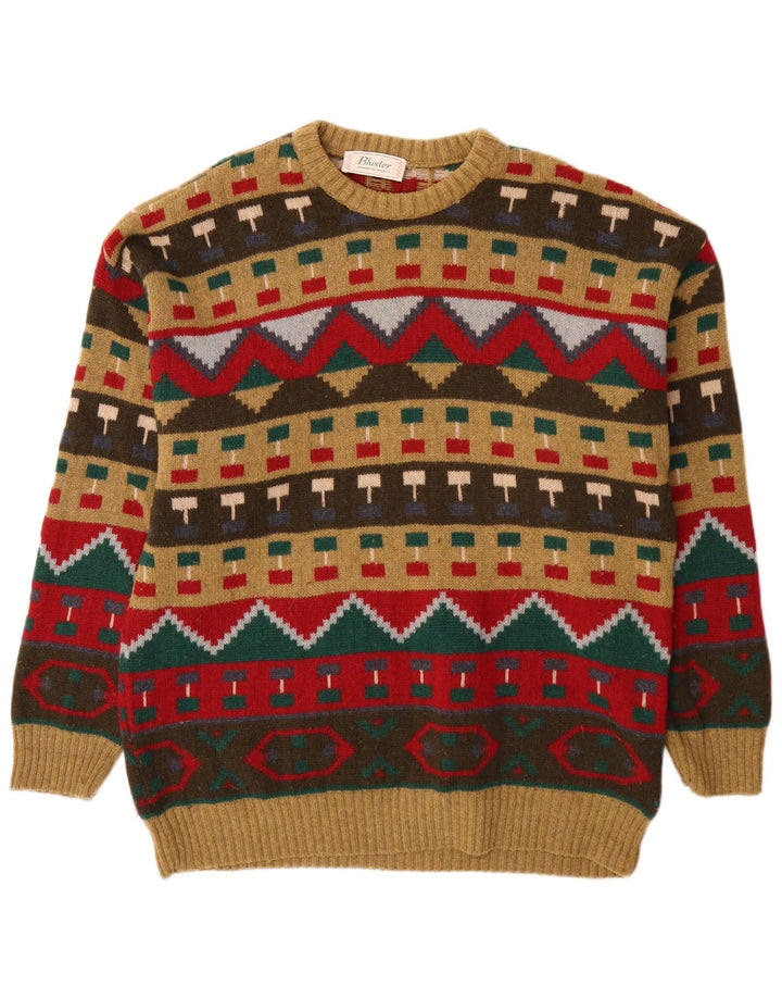 Maglione maglione girocollo da uomo Bluster IT 52 Large lana geometrica marrone