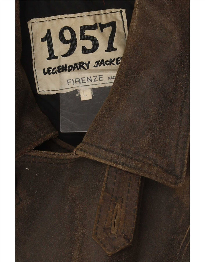 Giacca leggendaria 1957 Cappotto in pelle doppio petto da uomo UK 40 Grande Marrone