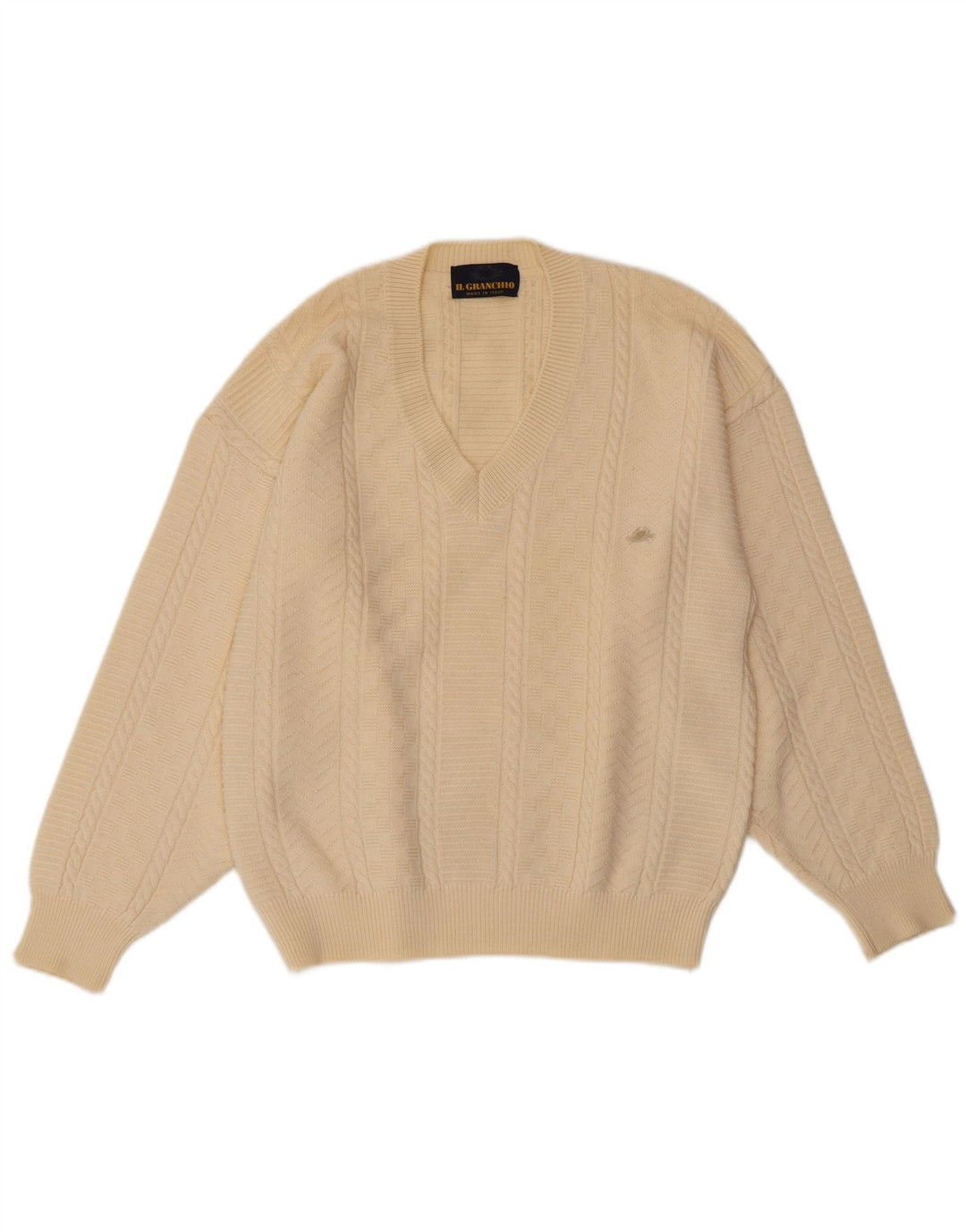 IL GRANCHIO Maglione da uomo con scollo a V medio bianco sporco