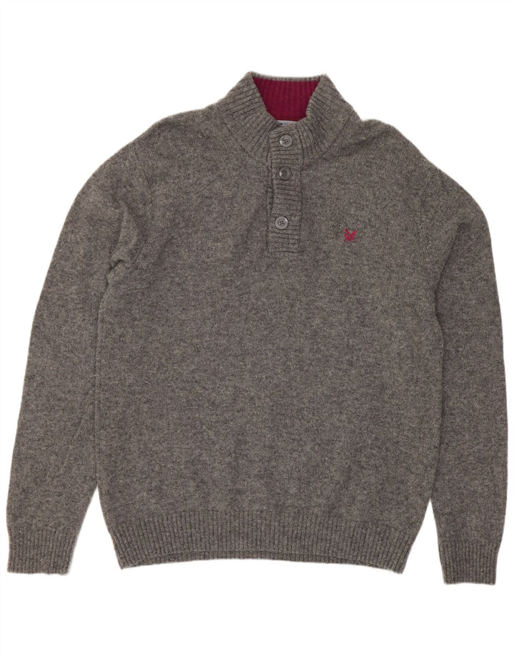Crew Clothing Maglione da uomo con bottoni e collo XL in lana grigia