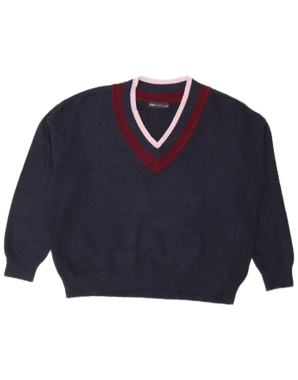 Maglione maglione con scollo a V da donna Marks & Spencer UK 16 grande blu navy