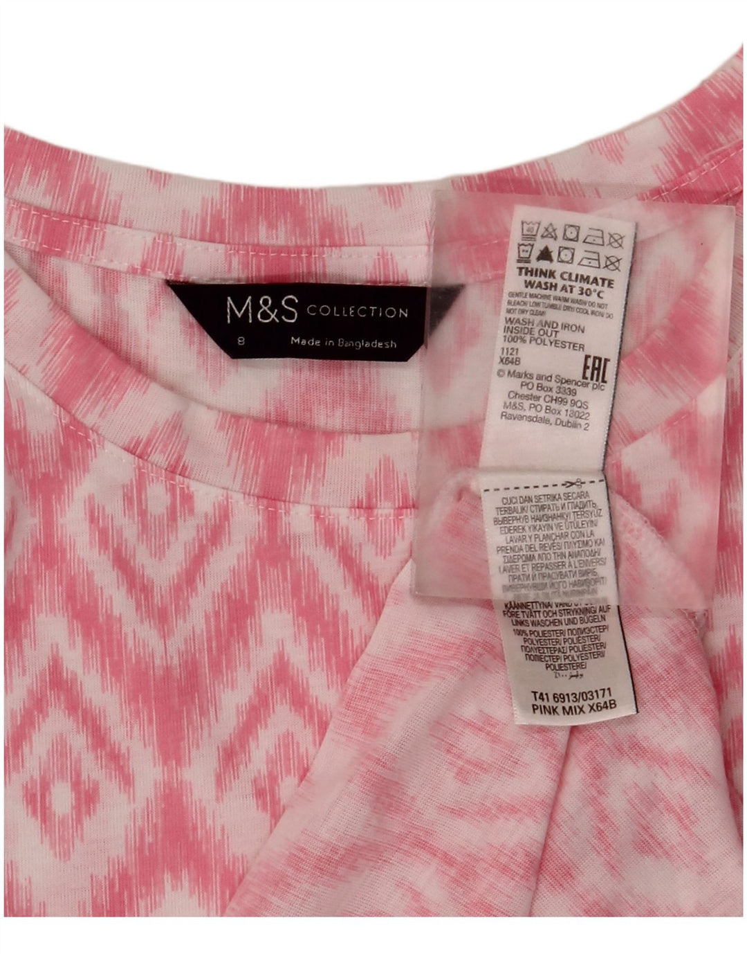 Camicetta senza maniche da donna Marks & Spencer UK 8 Small Poliestere Ikat rosa