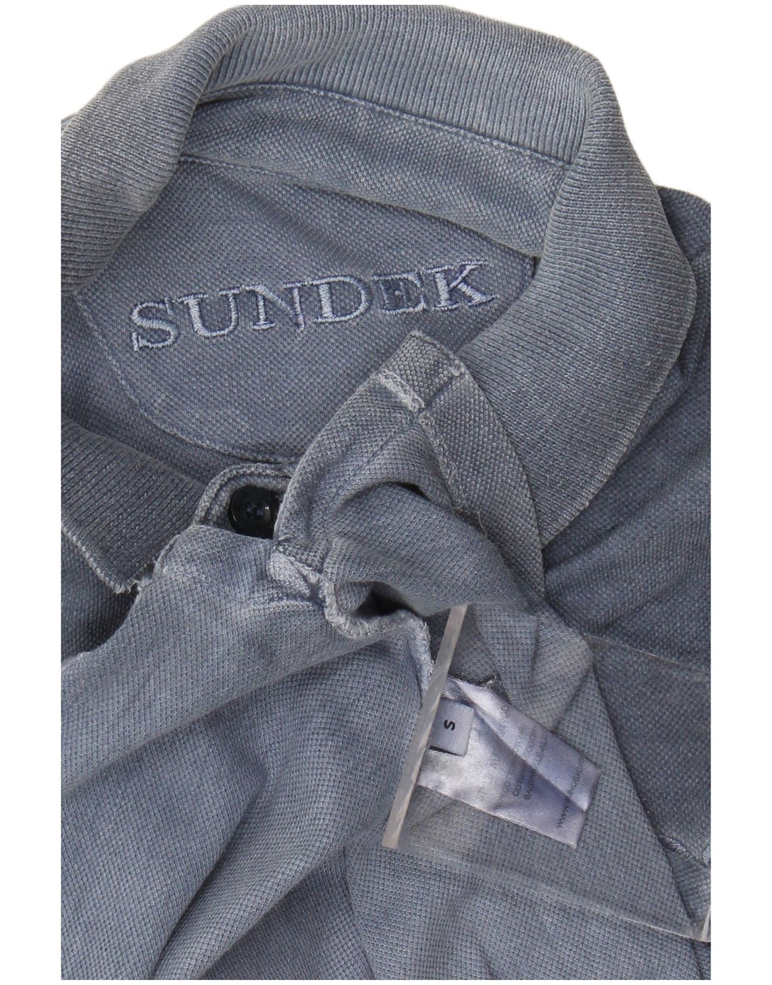 Polo da uomo a manica lunga SUNDEK piccola in cotone blu