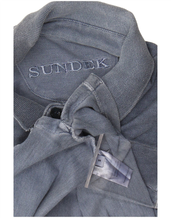 Polo da uomo a manica lunga SUNDEK piccola in cotone blu