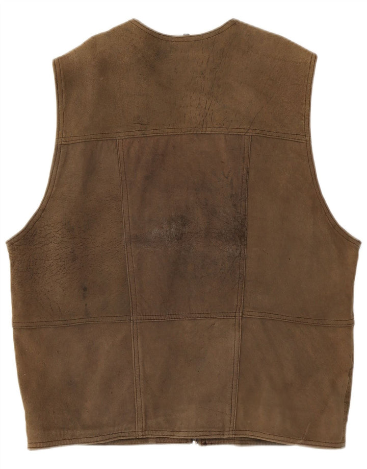 Gilet multiuso vintage in pelle scamosciata da uomo UK 38 marrone medio