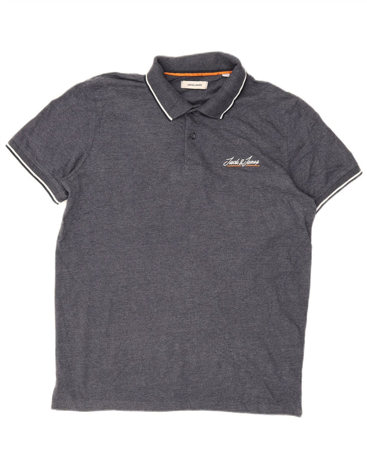 Polo da uomo JACK & JONES grande in cotone a righe grigie