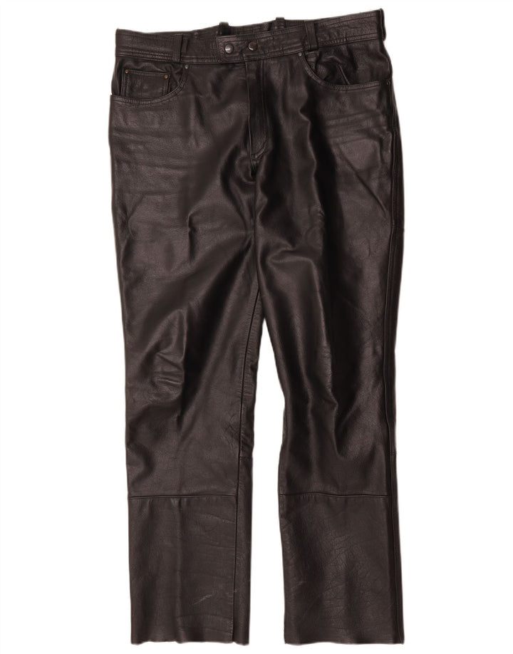 Pantaloni dritti in pelle da uomo Louis W34 L30 neri
