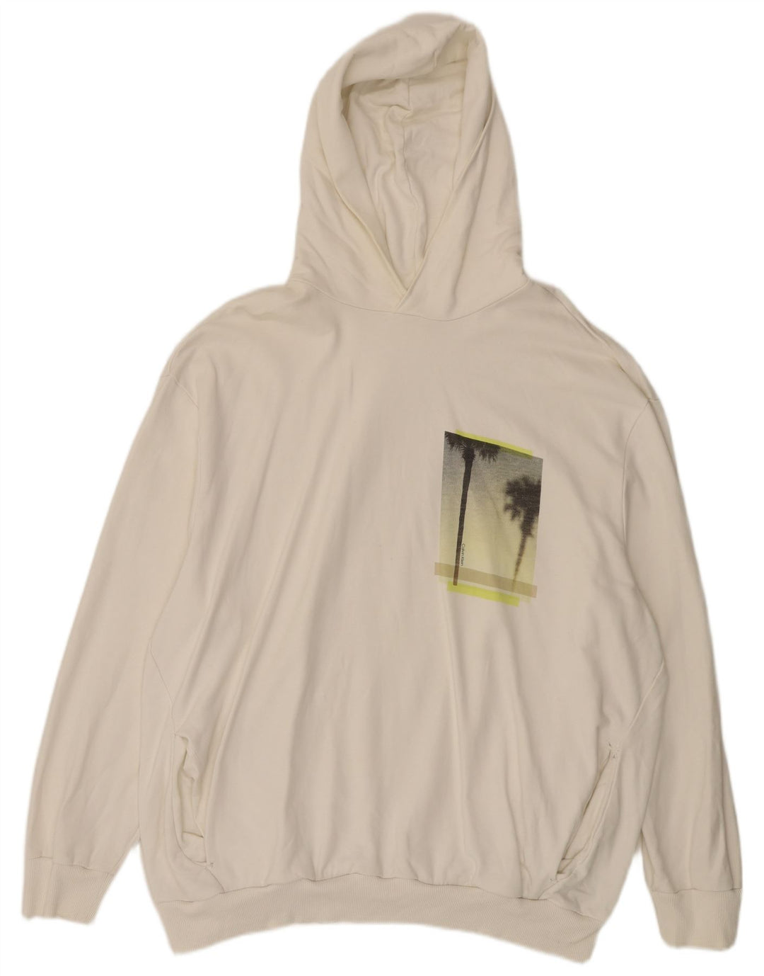 Maglione con cappuccio grafico da uomo Calvin Klein 3XL in cotone bianco sporco