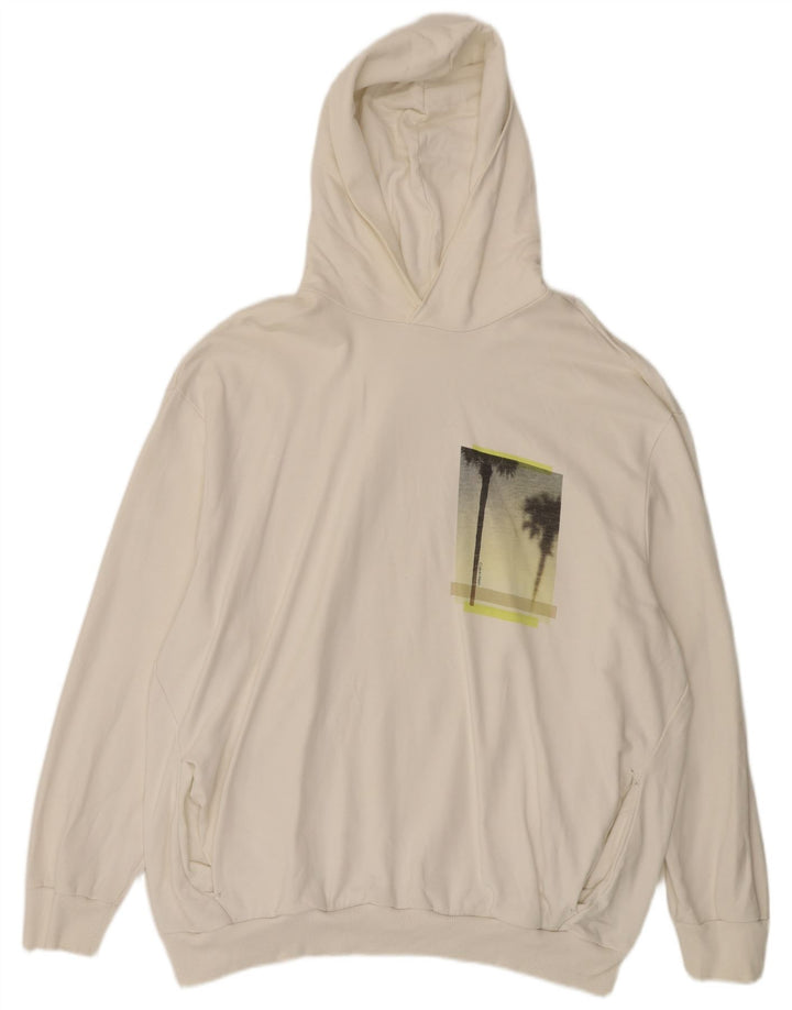 Maglione con cappuccio grafico da uomo Calvin Klein 3XL in cotone bianco sporco
