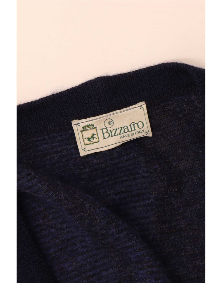 Maglione cardigan da uomo Bizzarro XL in lana a righe blu navy