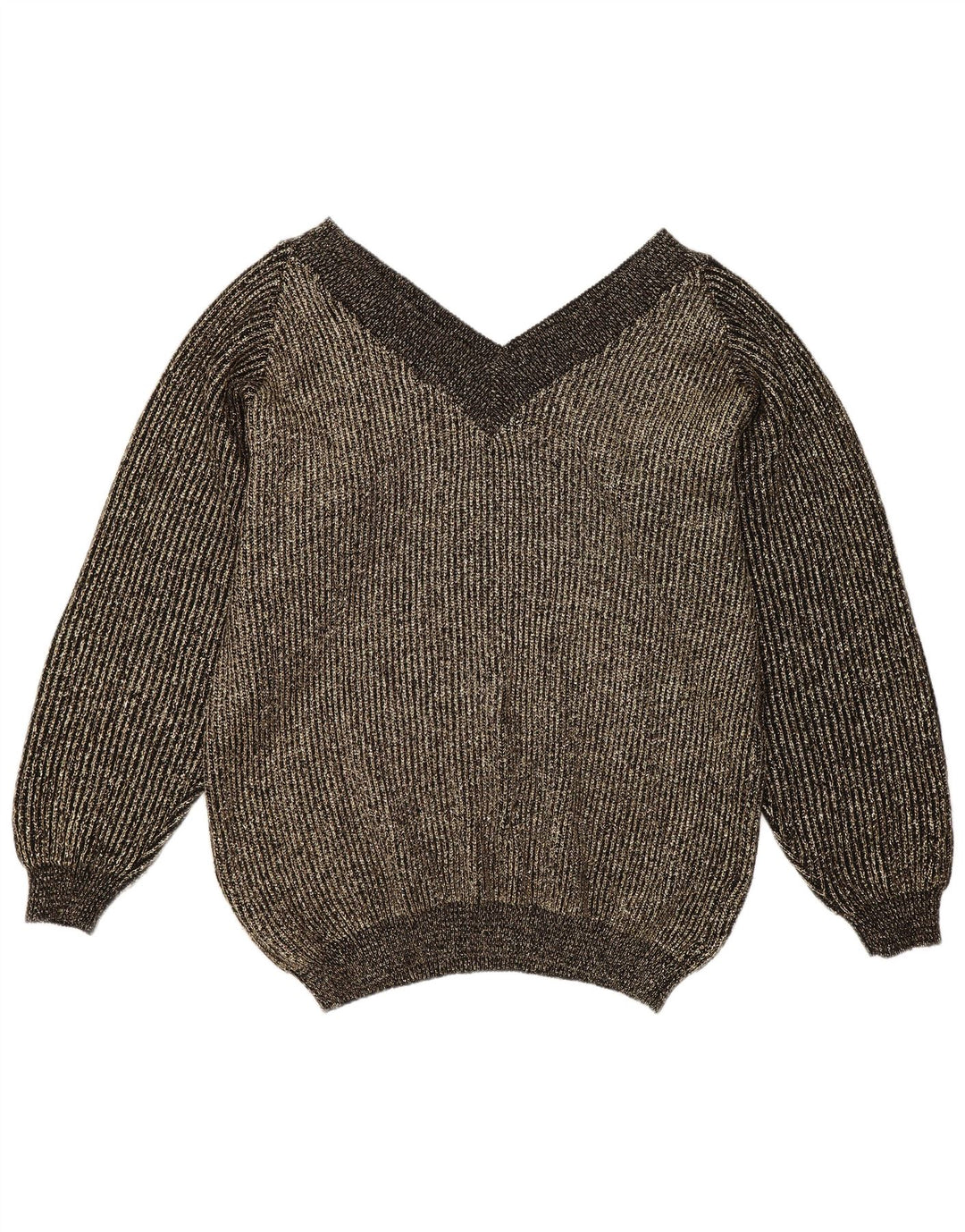 Maglione vintage da donna oversize con scollo a V EU 40 medio oro screziato