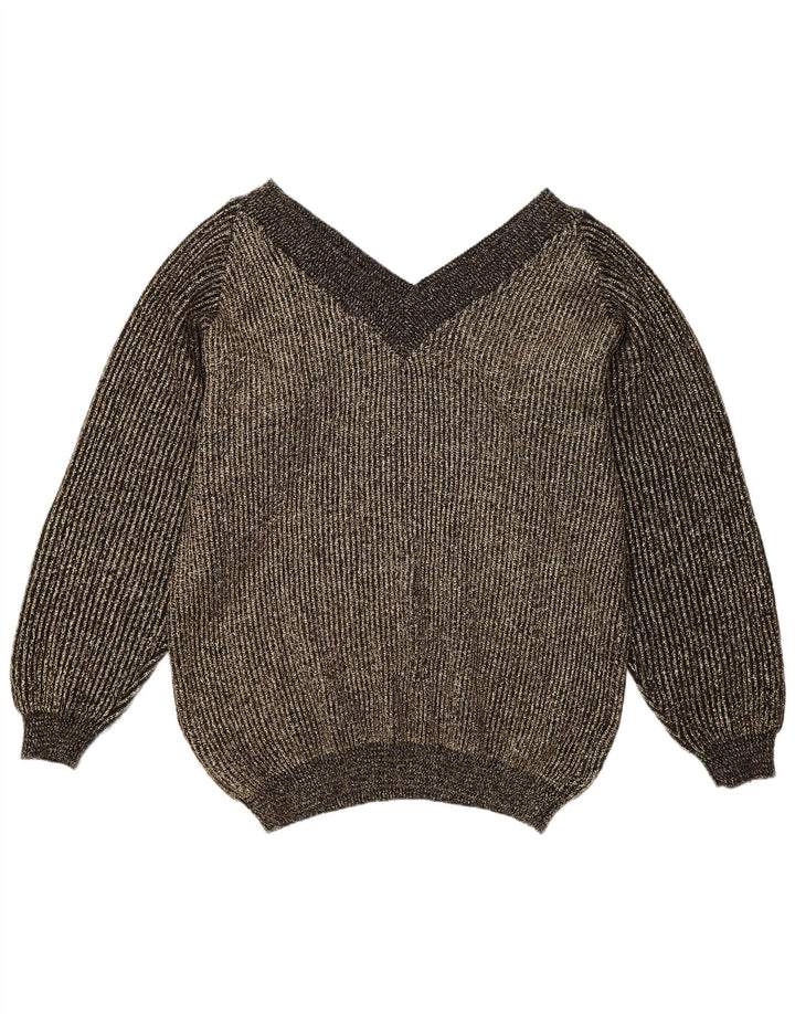 Maglione vintage da donna oversize con scollo a V EU 40 medio oro screziato
