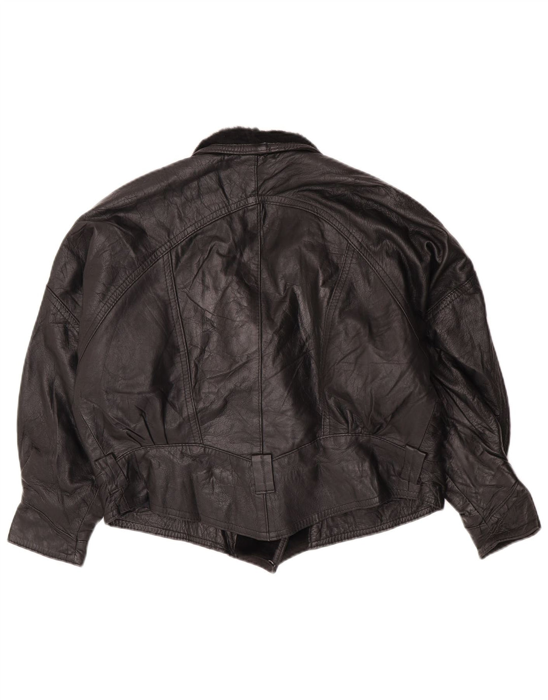 Giacca in pelle vintage da donna UK 14 grande nera