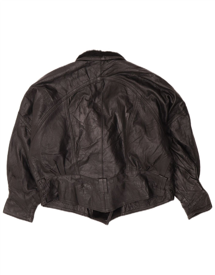 Giacca in pelle vintage da donna UK 14 grande nera
