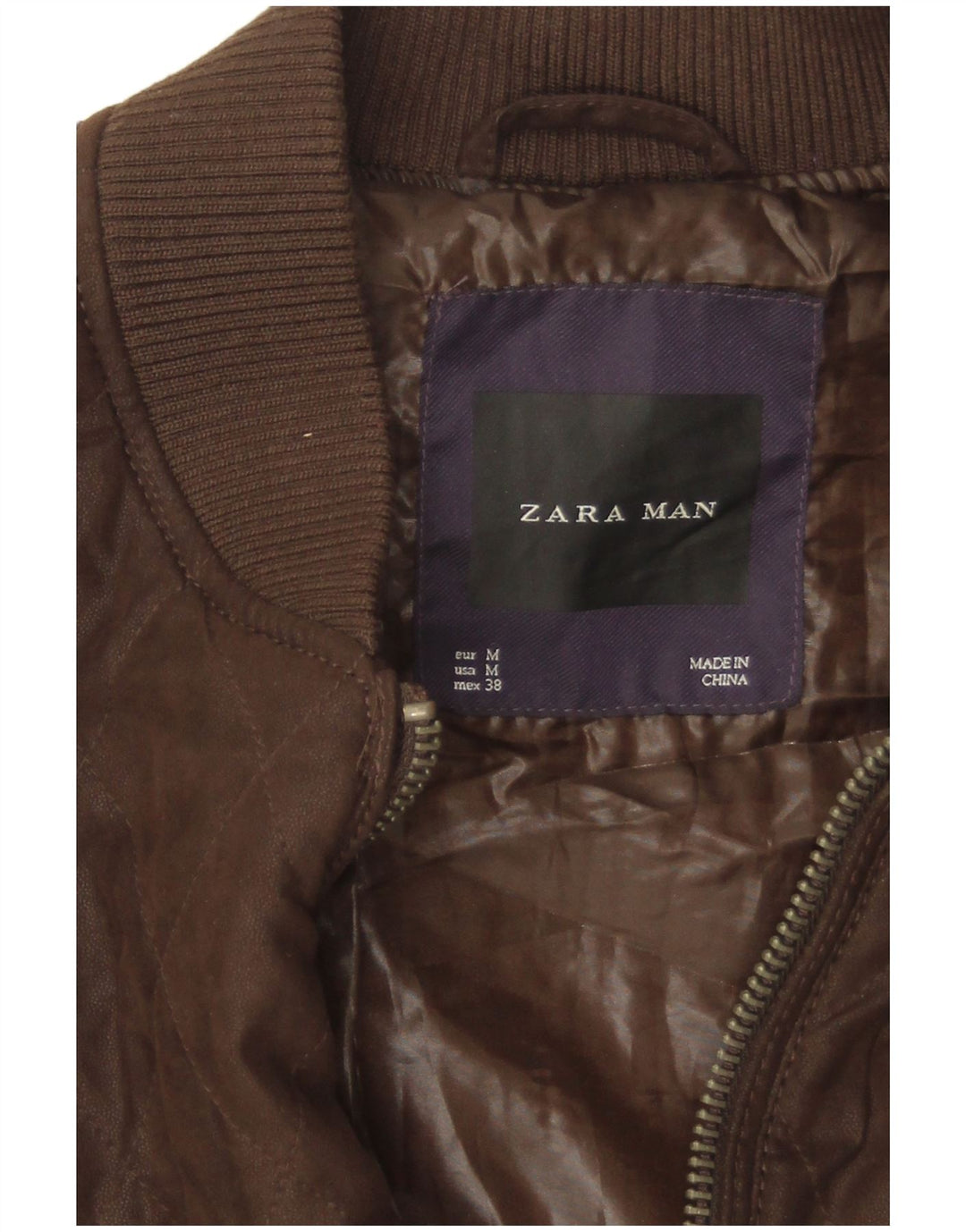 Giubbotto bomber trapuntato da uomo Zara UK 38 Poliestere marrone medio
