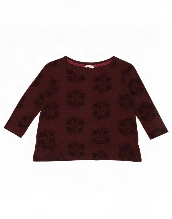 Top corto da donna White Stuff manica 3/4 UK 14 Viscosa floreale bordeaux medio