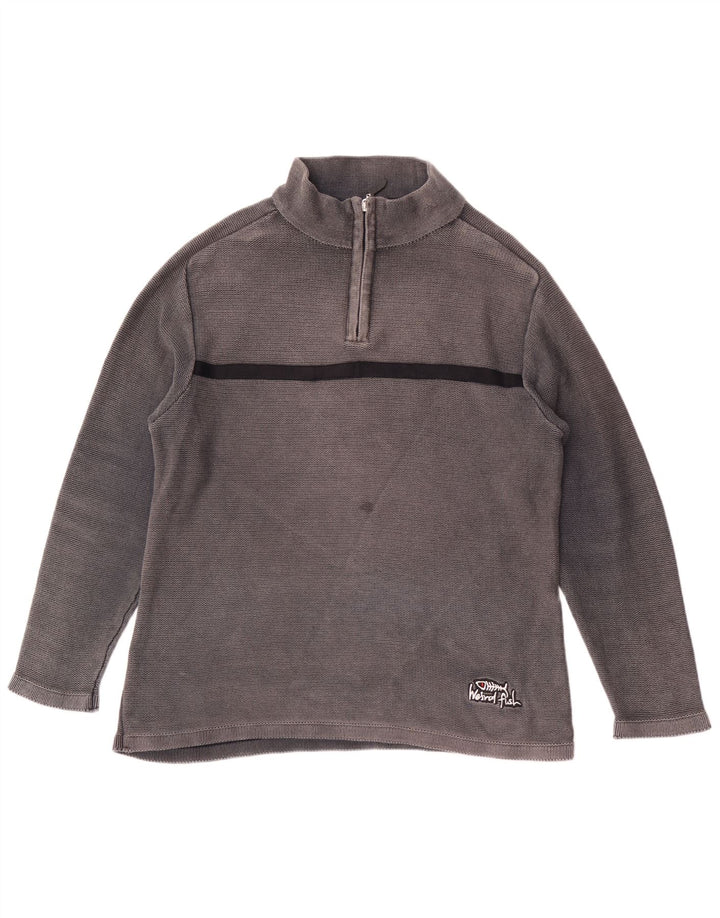WEIRD FISH Felpa da uomo con collo con zip, maglione piccolo in cotone color block grigio