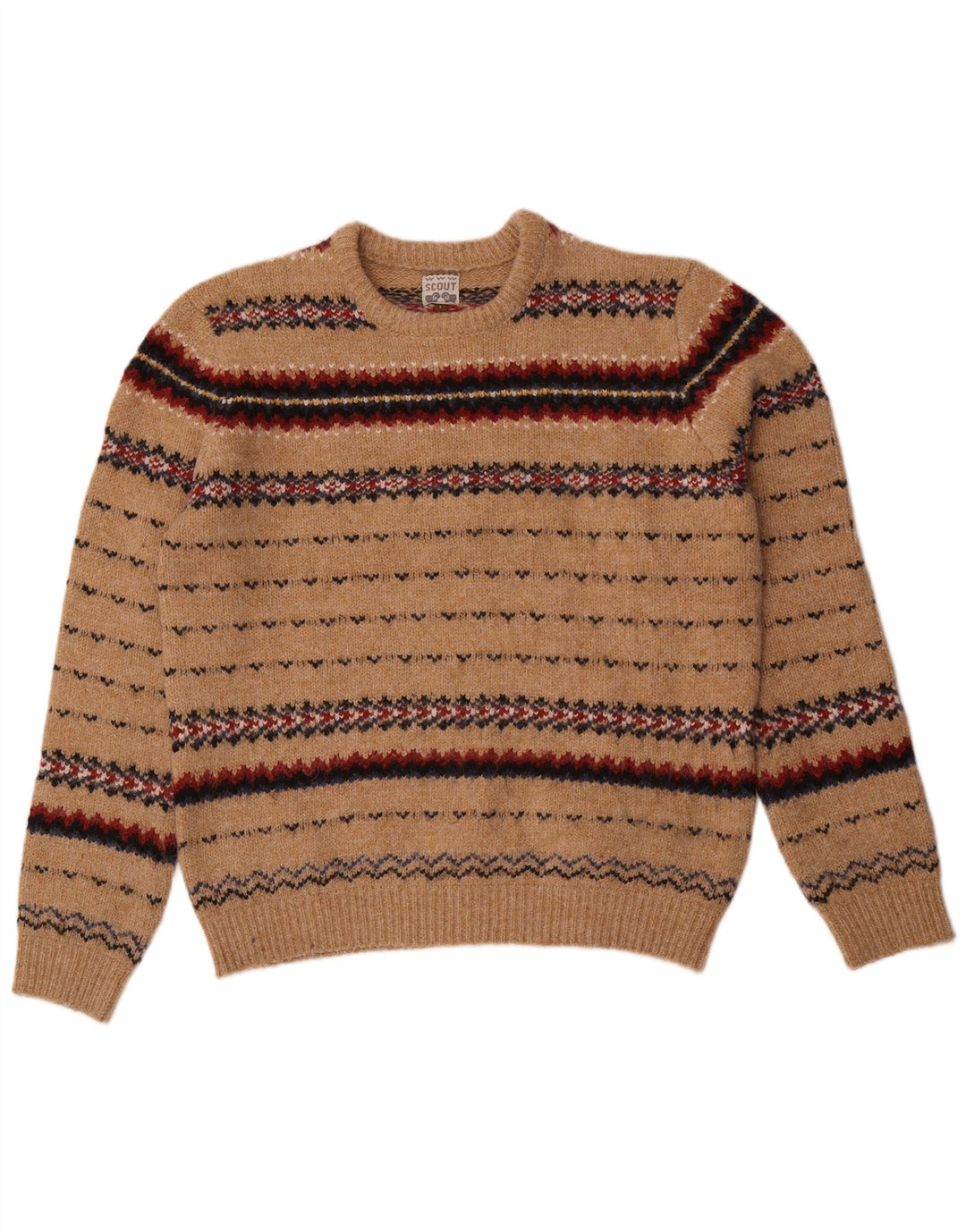 Maglione girocollo da uomo Scout, maglione grande, nylon Fair Isle beige