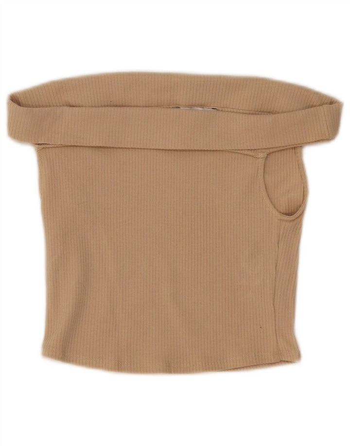 Top corto da donna con spalle scoperte Zara UK 8 piccolo cotone beige