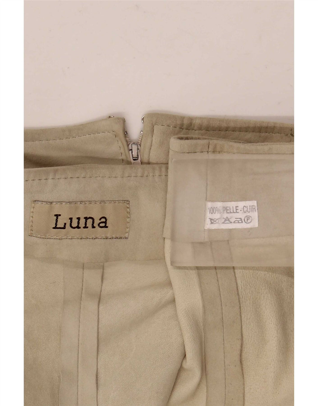 Gonna a trapezio in pelle scamosciata da donna Luna W28 in pelle beige media