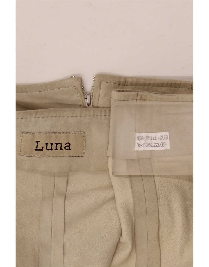 Gonna a trapezio in pelle scamosciata da donna Luna W28 in pelle beige media
