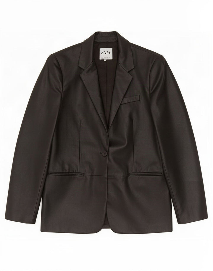 Giacca blazer da donna in ecopelle a 1 bottone Zara UK 10 piccola nera
