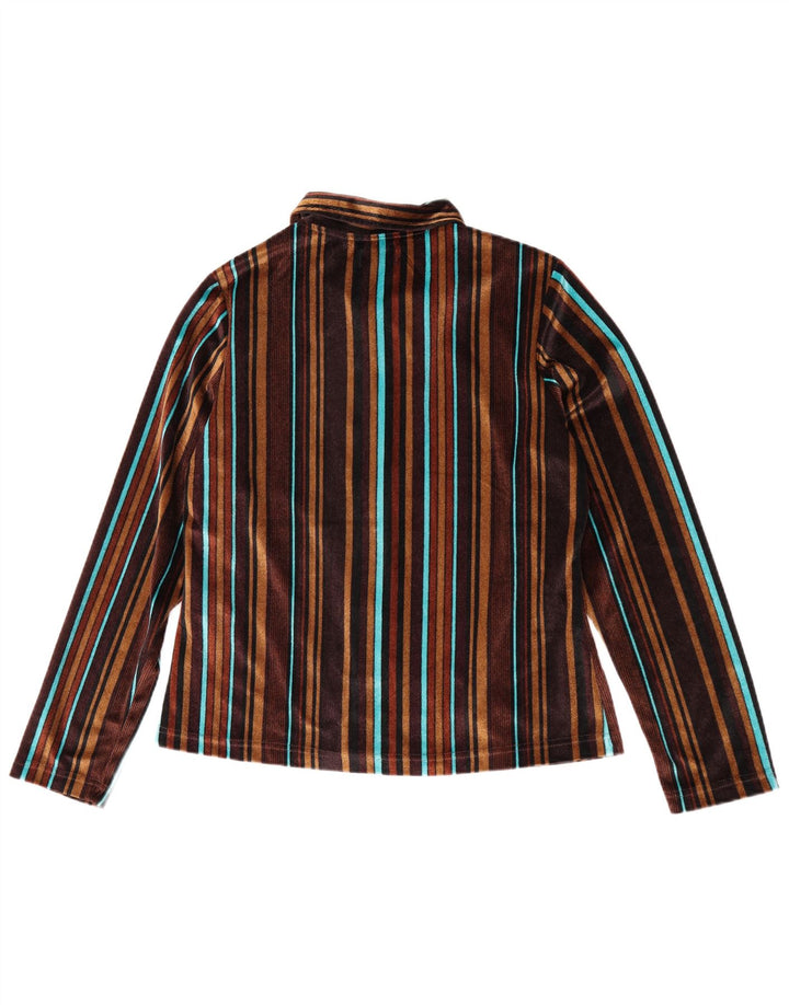 Solo camicia in velluto da donna camicetta UK 16 grande poliestere a righe marroni