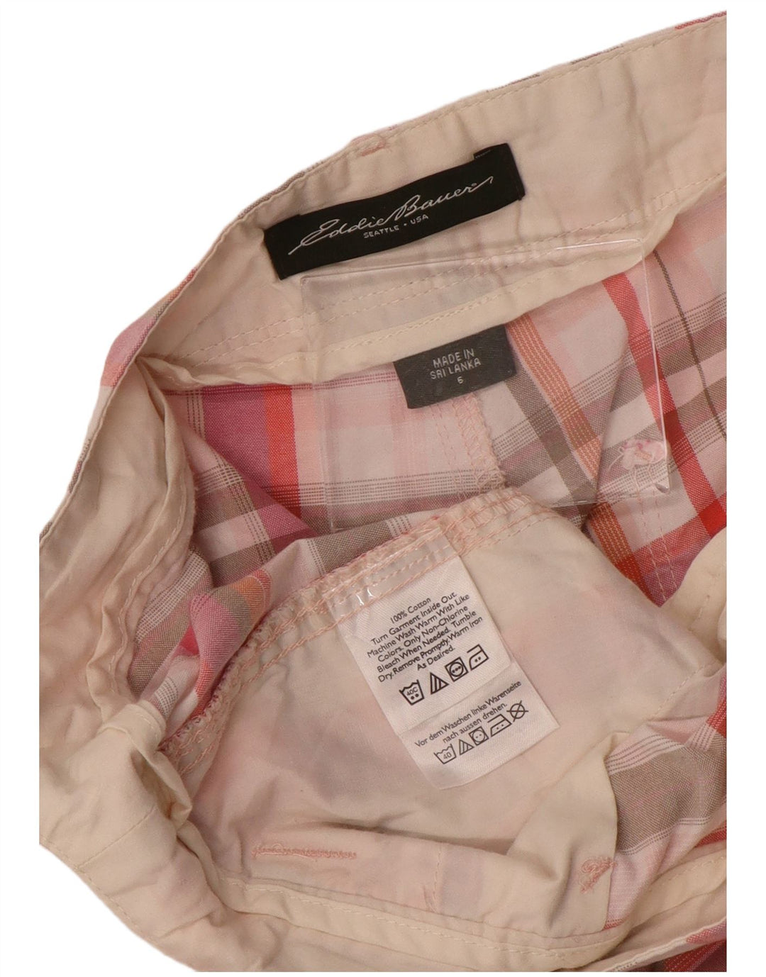 Pantaloncini chino da donna EDDIE BAUER US 6 medi W32 cotone a quadri rosa