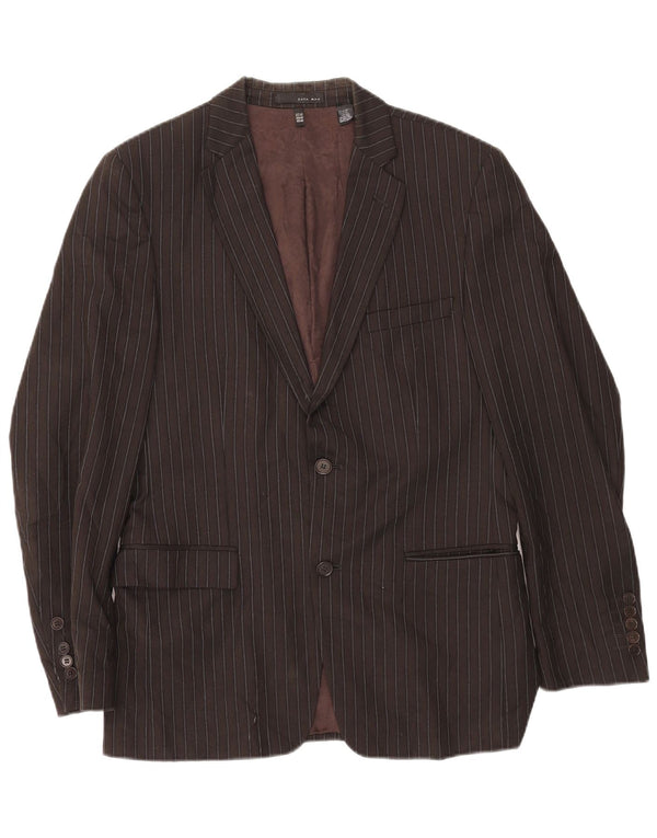 Zara Mens 2 Button Blazer Jacket EU 50 Medium Brown Pinstripe Rayon