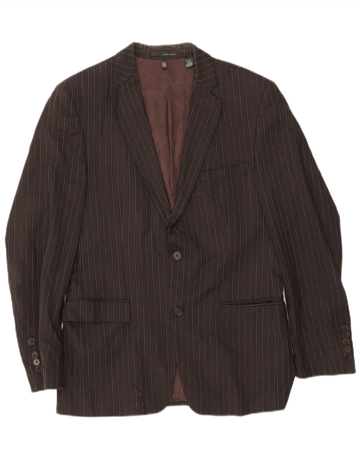 Giacca blazer da uomo a 2 bottoni Zara EU 50 Rayon gessato marrone medio