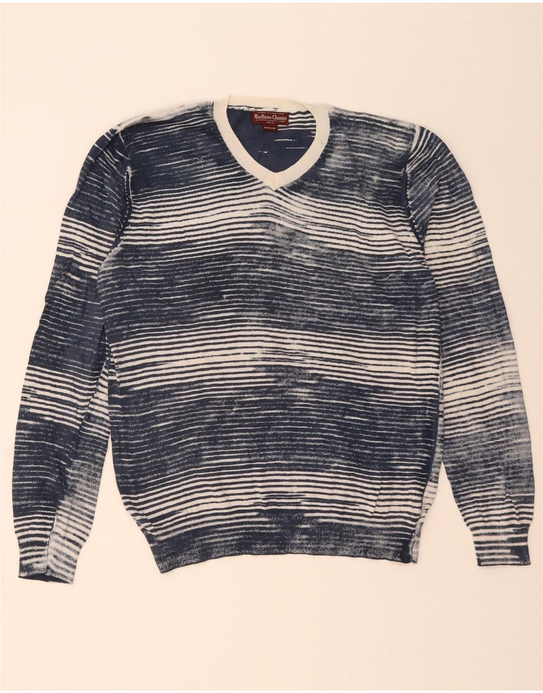 Maglione da uomo con scollo a V Marlboro Classics gessato medio blu navy