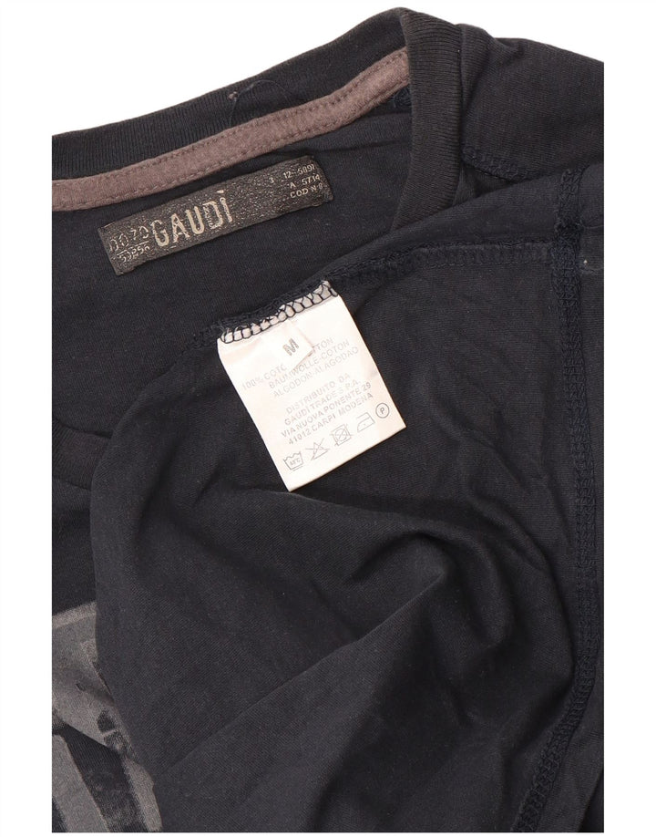 Gaudi Top grafico da uomo a maniche lunghe in cotone blu navy medio