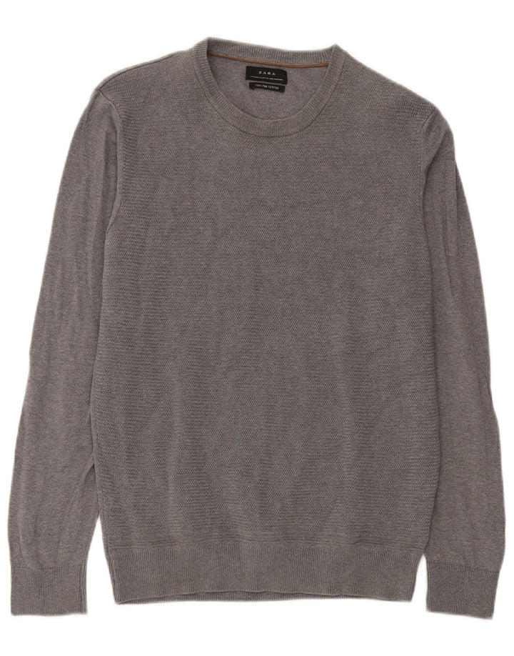 Maglione maglione girocollo da uomo Zara in cotone grigio medio