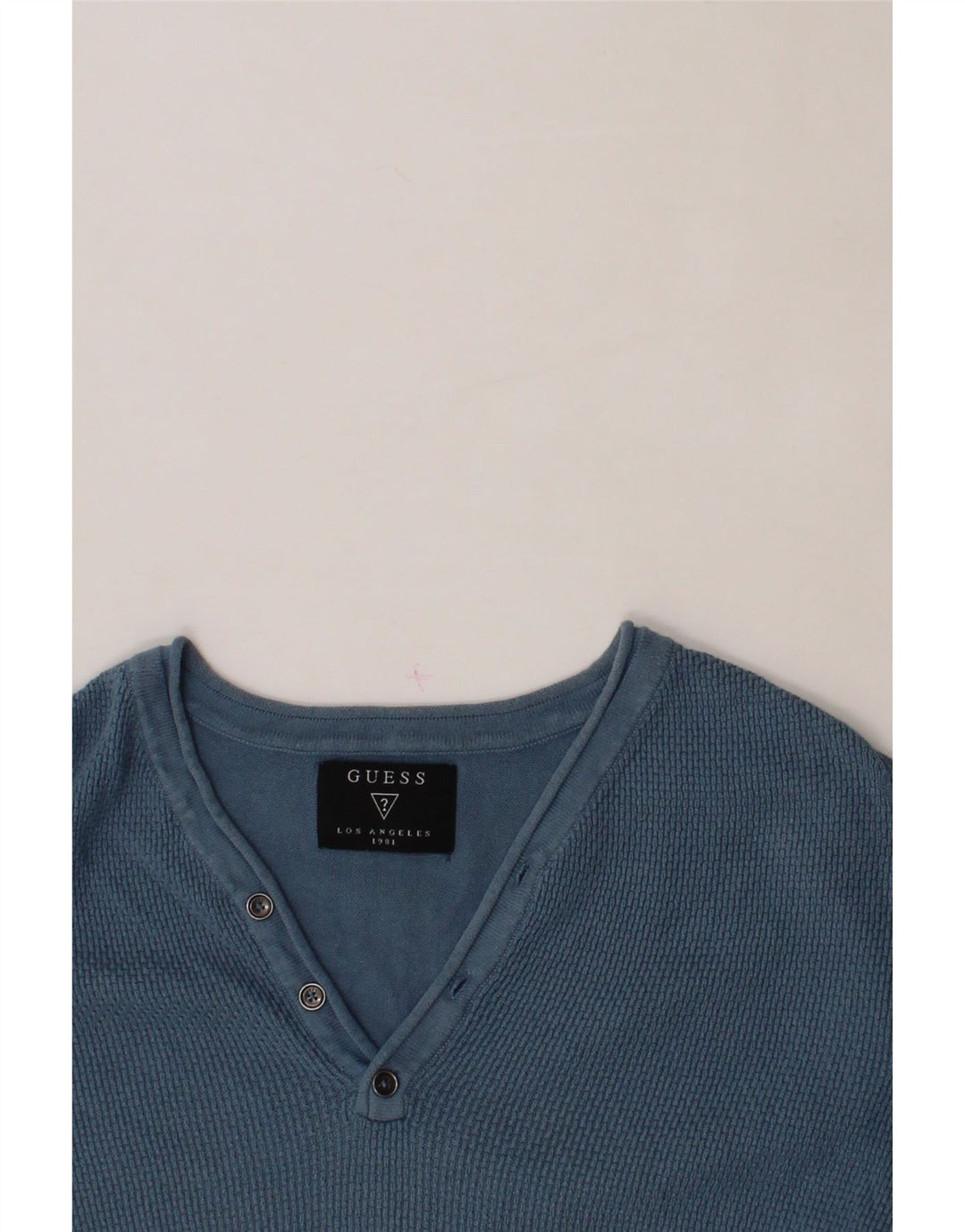 GUESS Mens V-Neck Jumper Sweater UK 40 Medium Blue Cotton Vintage Guess and Second-Hand Guess from Messina Hembry 