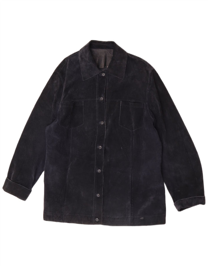 ELENA MIRO Giacca scamosciata da donna UK 18 XL Pelle blu navy