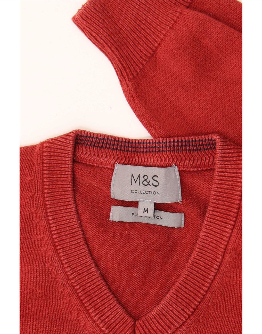 Maglione da uomo con scollo a V Marks & Spencer in cotone rosso medio