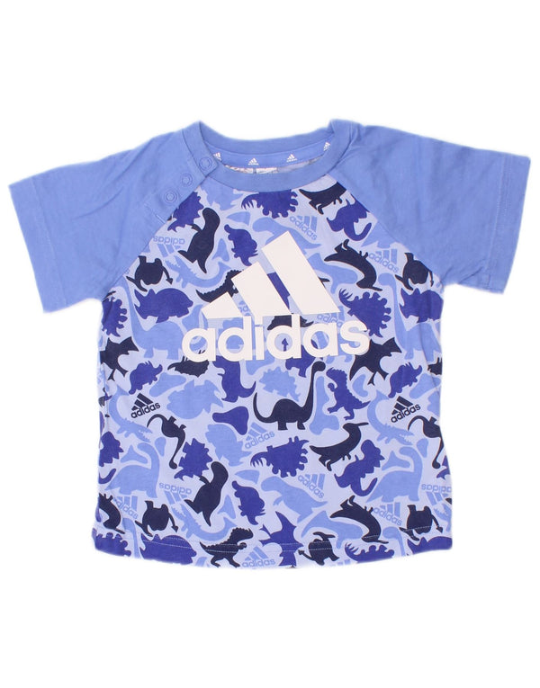Maglietta grafica Adidas per neonato, 9-12 mesi, in cotone blu con stampa animalier