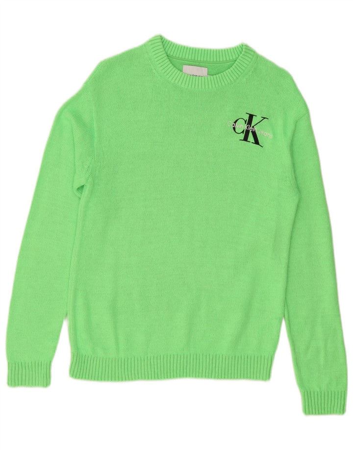 CALVIN KLEIN JEANS Maglione maglione girocollo da donna UK 14 Verde medio