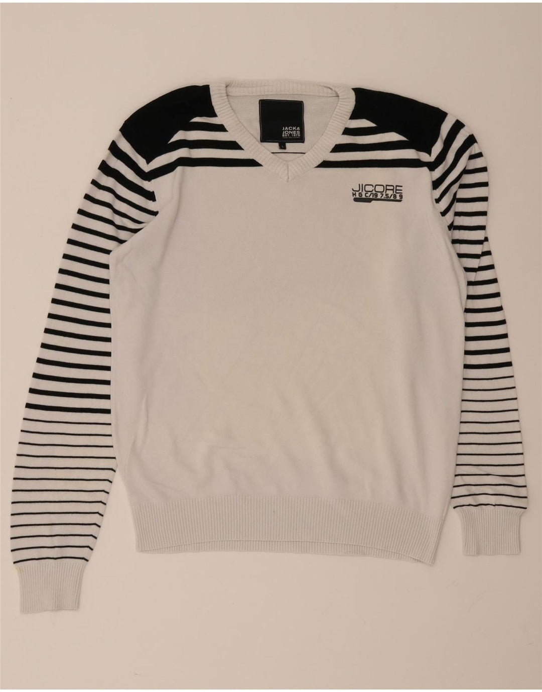 Jack & Jones Maglione da uomo con scollo a V grande blocco colore bianco
