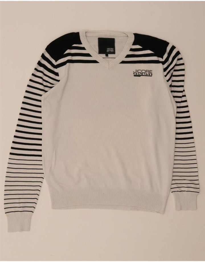 Jack & Jones Maglione da uomo con scollo a V grande blocco colore bianco