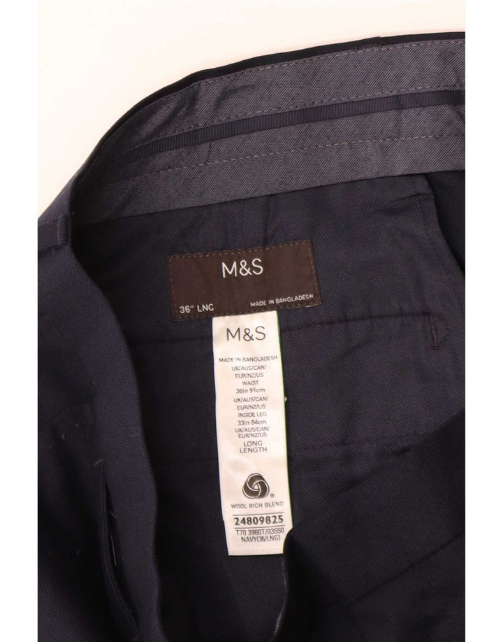Pantaloni chino dritti da uomo Marks & Spencer W36 L31 lana blu navy