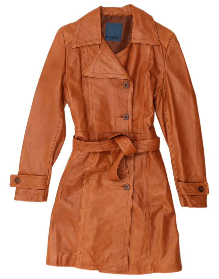 Cappotto in pelle da donna vintage UK 10 piccolo in pelle marrone